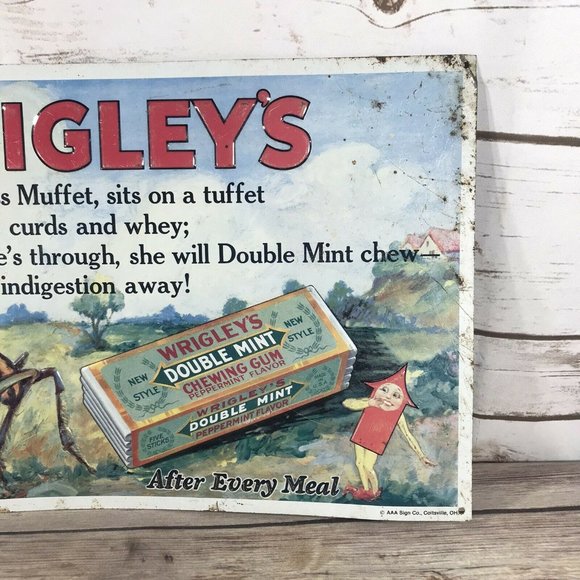 Vintage Wrigley's Double Mint Gum Miss Muffet Thin Sign AAA Sign Co - Picture 4 of 10